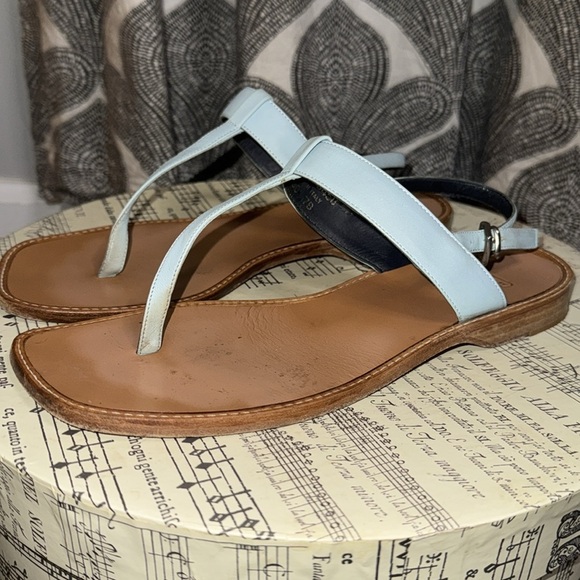 Coach Powder Blue T Strap Leather Sandals - Picture 1 of 7
